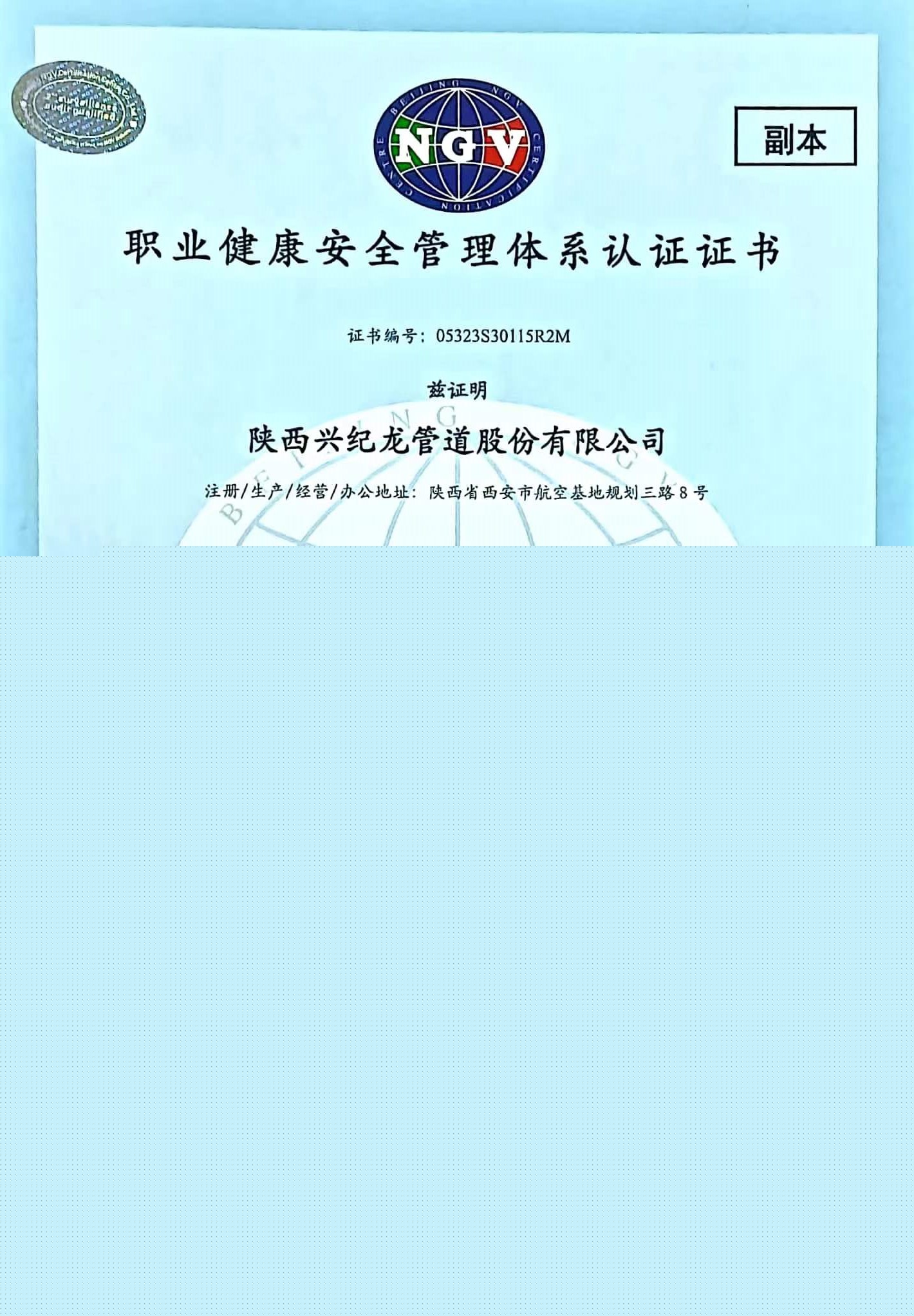 職業(yè)健康安全管理體系認(rèn)證證書(shū)